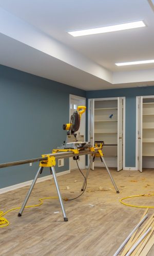 Interior construction of housing with drywall installed door for a new home before installing